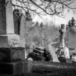 grayscale photography of cemetery